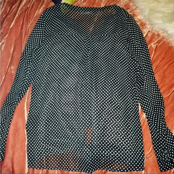 Zac & Rachel Vintage Y2K Top Black White Sheer Polka Dot Button Up Tab Sleeves S - Picture 15 of 16